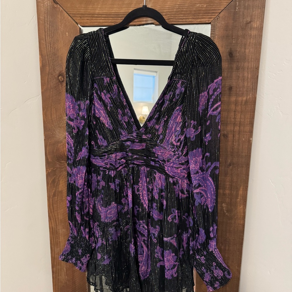 HEMANT & NANDITA Black and Purple Striped Dress